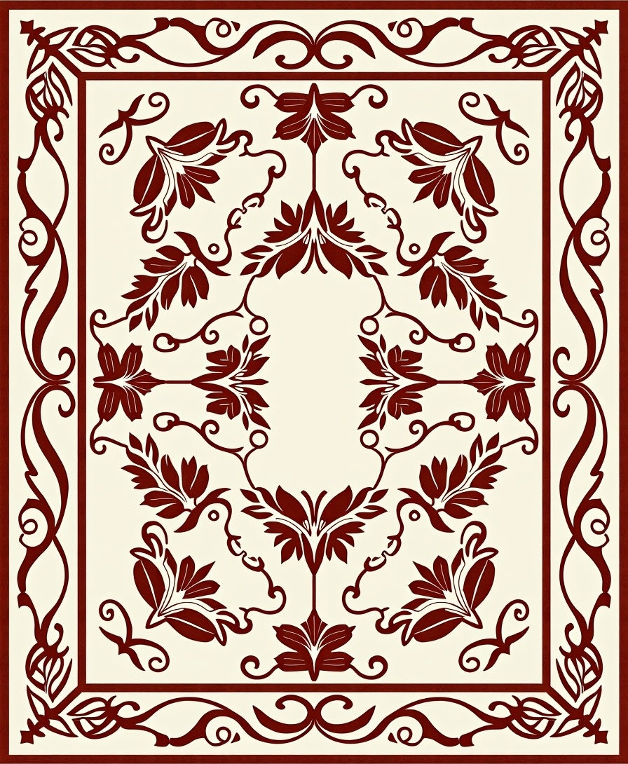 Classic Floral Border With Swirls Design Rug