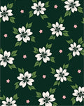 White Flower Pattern with Green Leaves Rug
