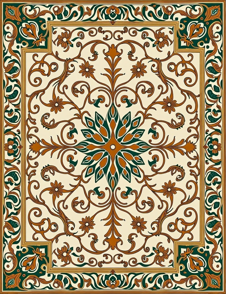 Ornate Floral Symmetry Pattern Rug