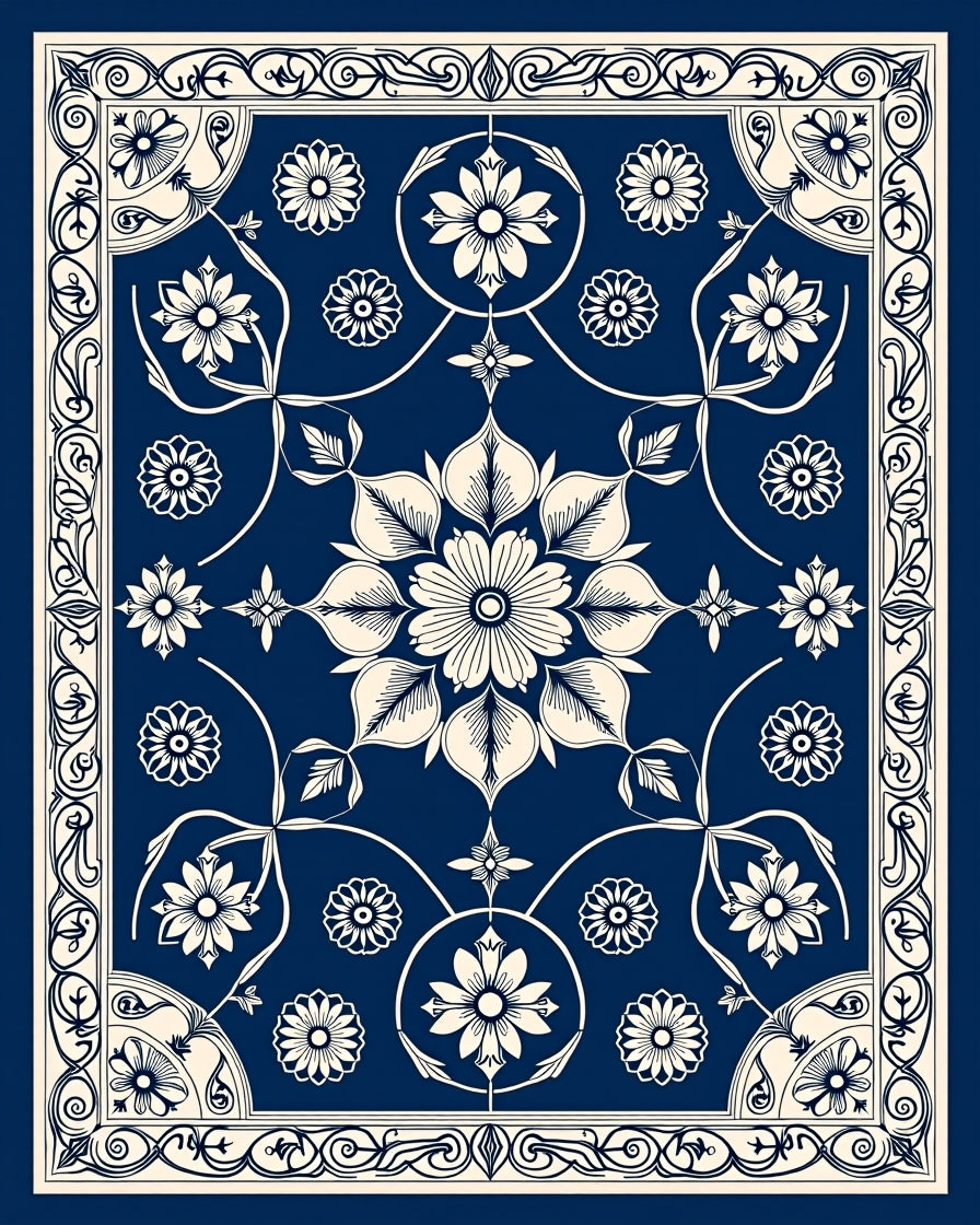 Elegant Floral Scroll Patterned Rug