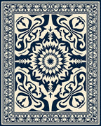 Classic Blue Floral Mandala Pattern Design Rug