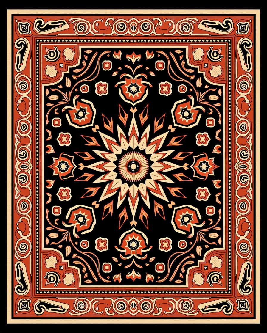 Bold Red Orange Floral Mandala Rug