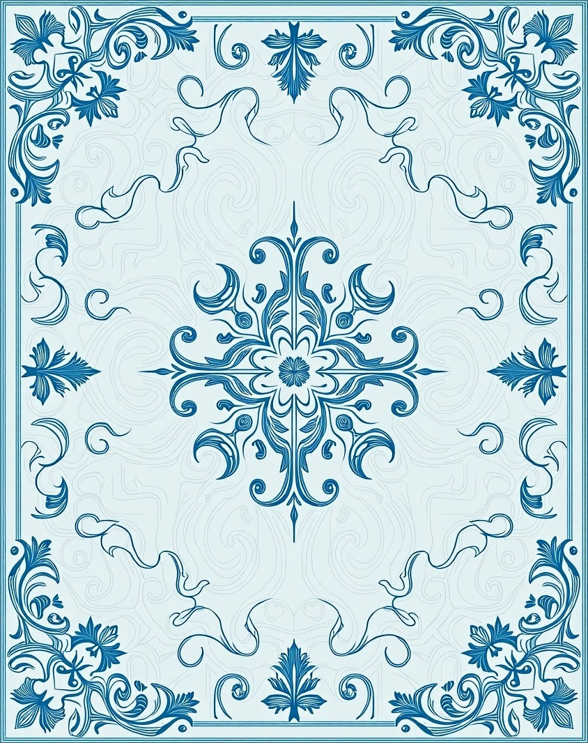 Elegant Blue Floral Scrollwork Pattern Rug