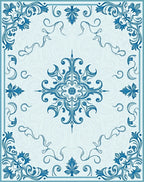Elegant Blue Floral Scrollwork Pattern Rug