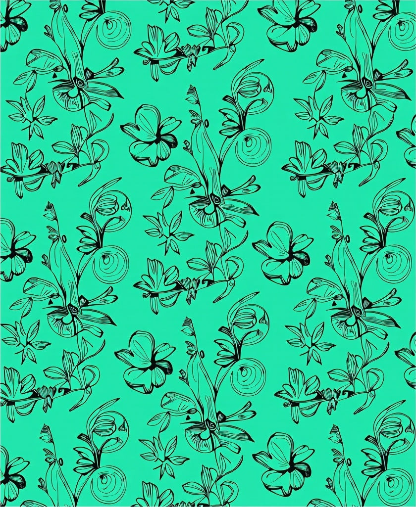 Black Floral Vines And Swirls Pattern Rug