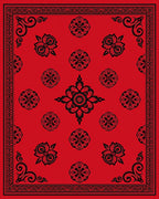 Red Black Floral Pattern Rug
