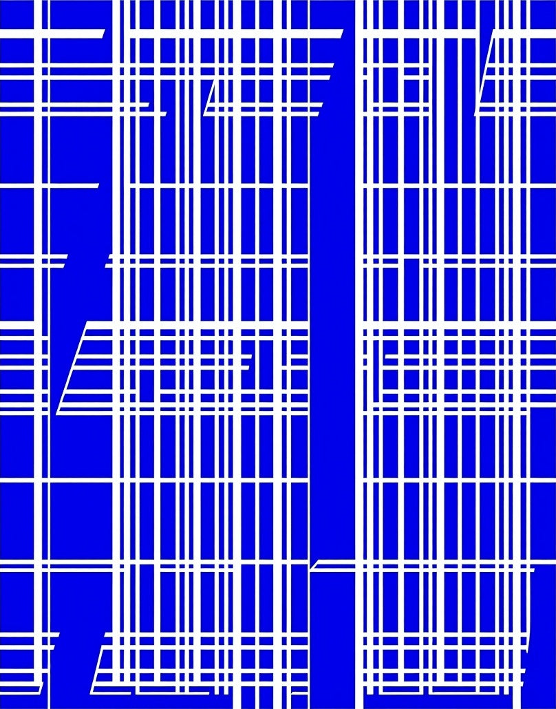 Bold Blue White Grid Pattern Rug