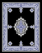 Ornate Blue White Scroll Pattern Rug
