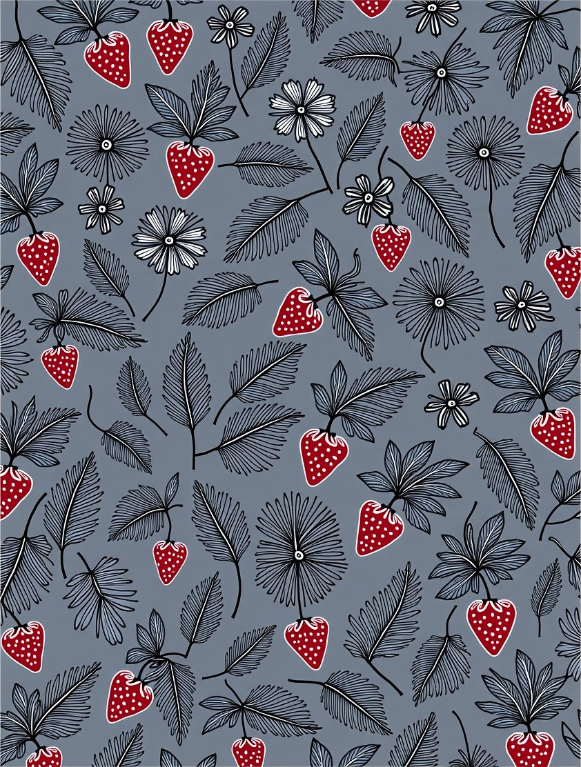 Red Strawberry Leaf Patterned Rug