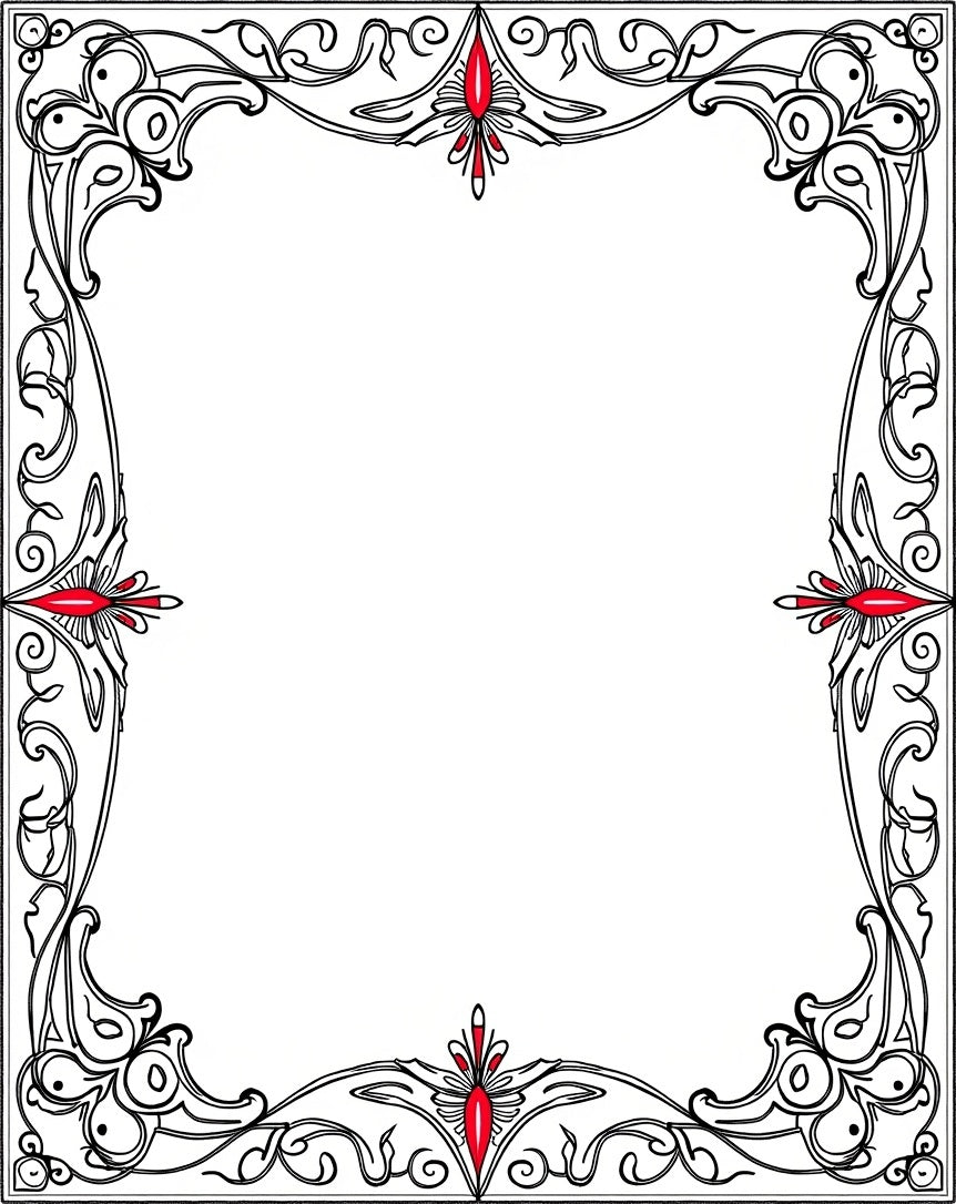 Art Nouveau Black Red Floral Scroll Rug