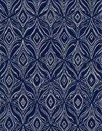 Dark Blue Stylized Floral Gem Pattern Rug