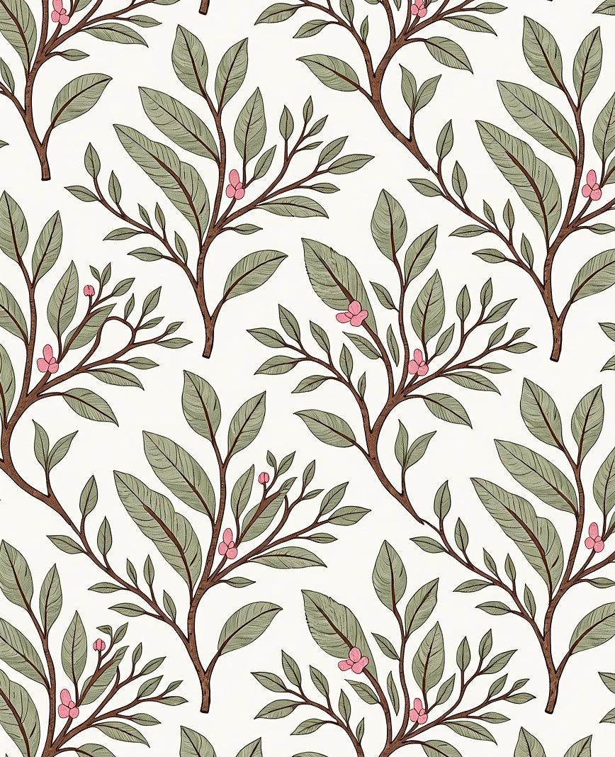 Botanical Branch With Pink Berries Pattern Rug