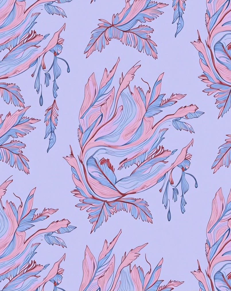 Whimsical Feather Pattern Blush Blue Rug