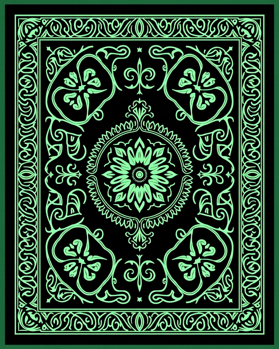 Art Deco Style Floral Border Rug