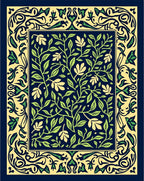 Dark Blue Green Vine Floral Rug