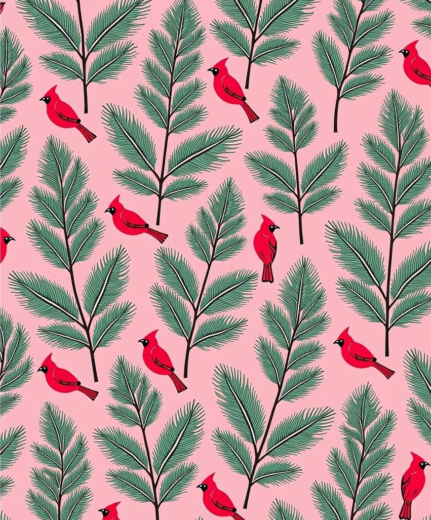 Pink Cardinal Pine Branch Whimsical Rug