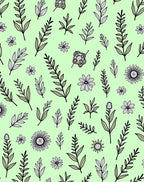 Light Green Botanical Sketch Pattern Rug