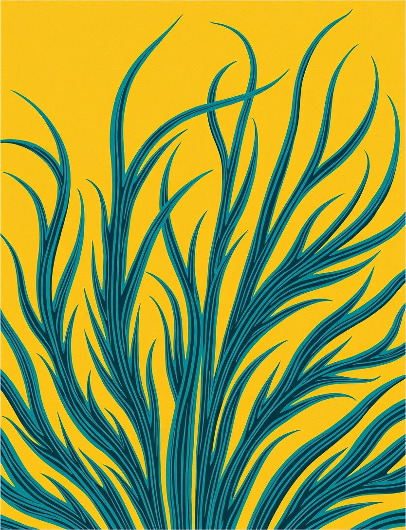 Abstract Teal Yellow Grass Pattern Rug