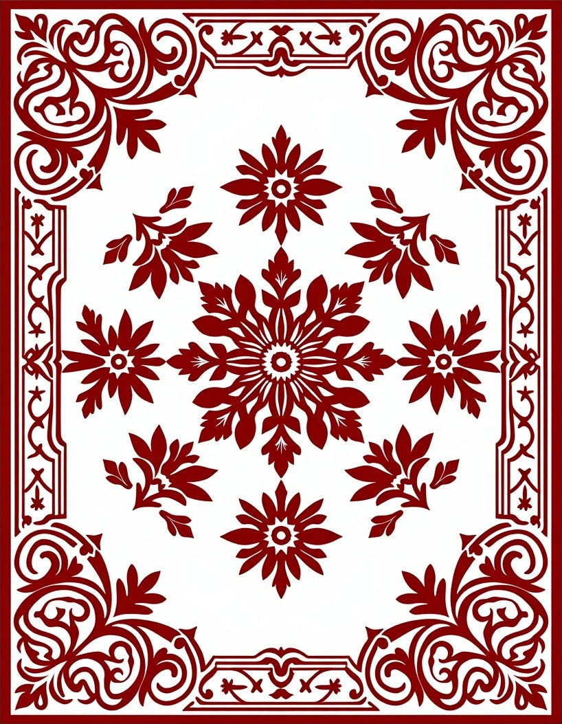 Statement Red Floral Medallion Border Rug