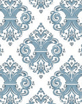 Blue Floral Scroll Damask Pattern Rug