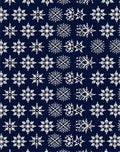 White Snowflake Patterned Navy Rug