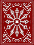 Crimson Sunburst Radial Border Rug