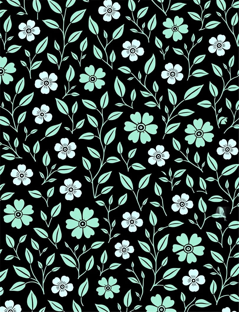 Floral Vine Pattern With Black Background Rug