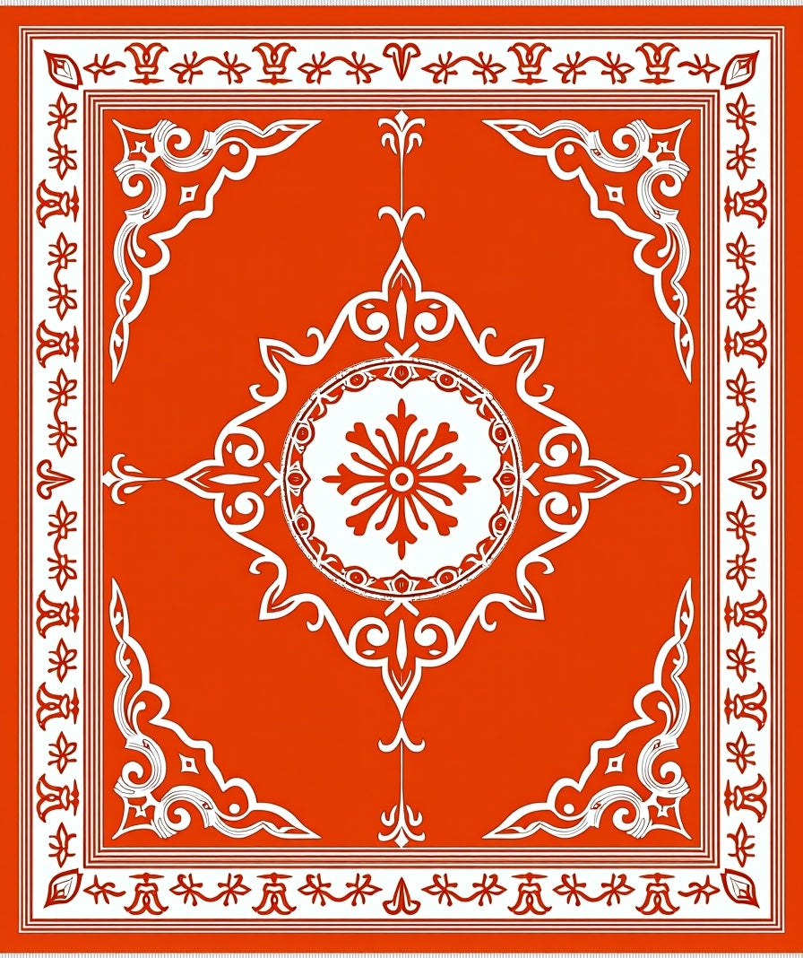 Ornate Floral Mandala Border Design Rug