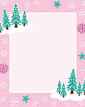 Pink Snowy Pine Forest Snowflakes Rug