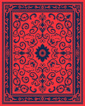Red Blue Floral Scroll Rug