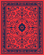Red Blue Floral Scroll Rug