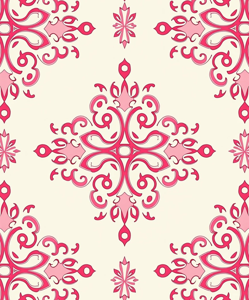 Ornate Pink Swirls Floral Pattern Rug