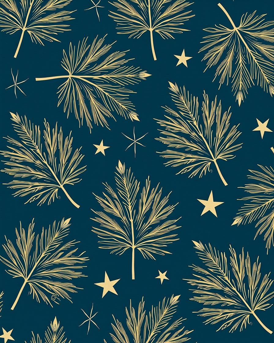 Golden Palm Frond Star Pattern Rug