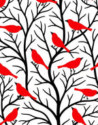 Vibrant Red Birds Black Branches Rug