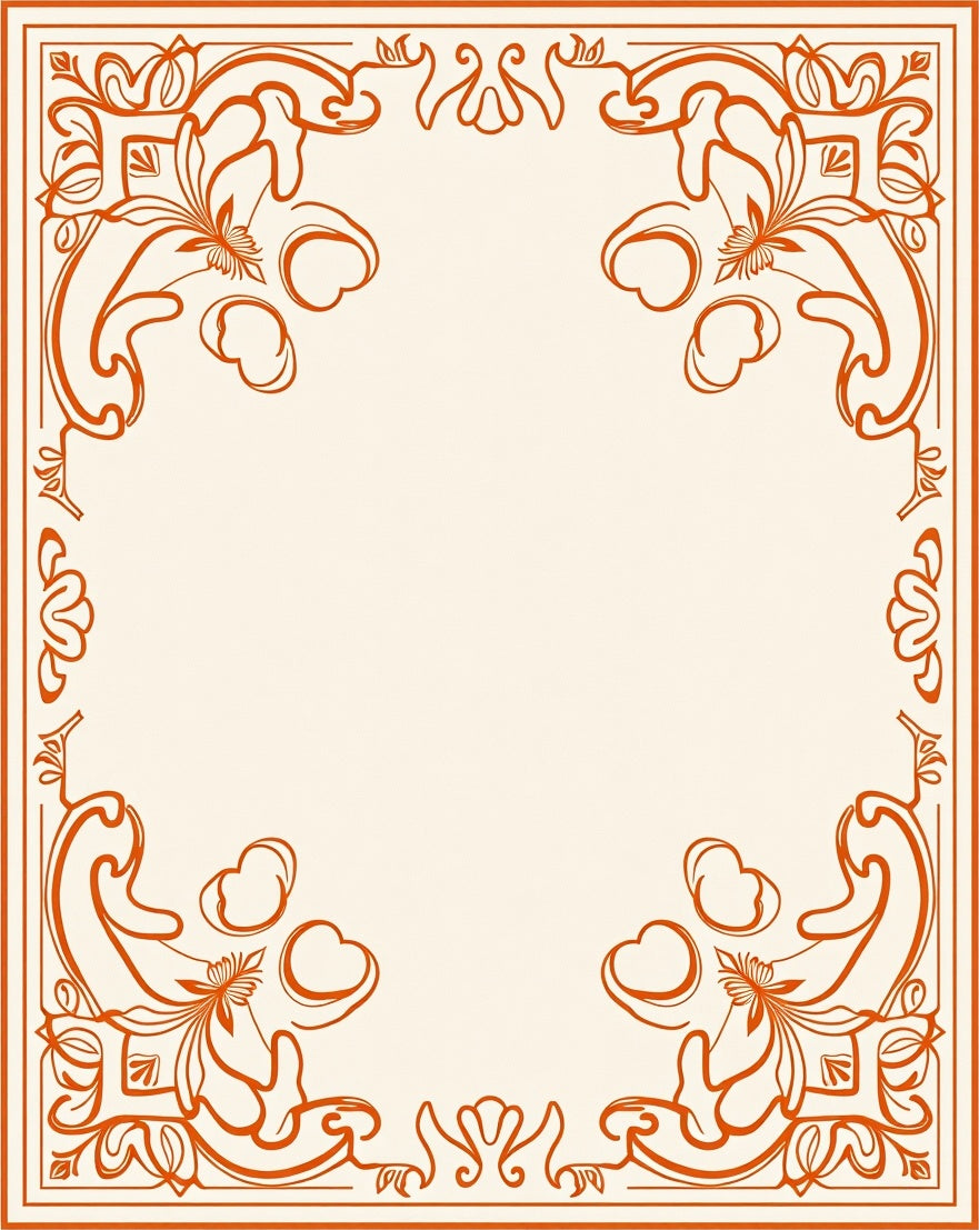 Elegant Orange Floral Scroll Border Rug