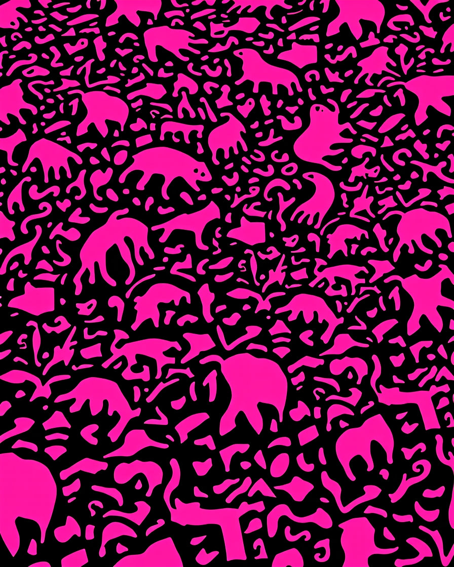 Hot Pink Animal Silhouette Pattern Rug