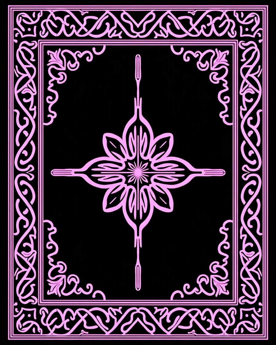 Elegant Pink Floral Scrollwork Framing Rug
