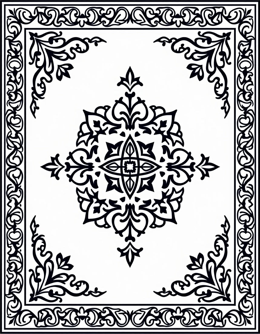 Ornate Floral Border Pattern Rug