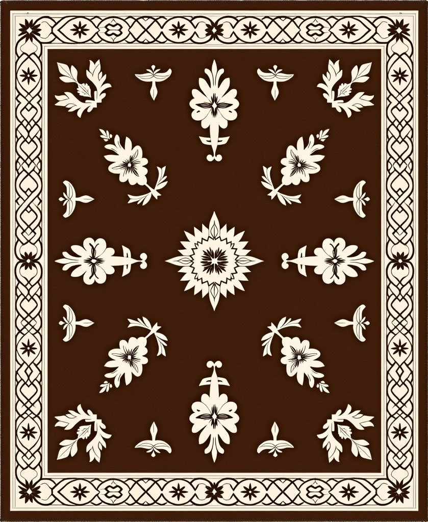 Ornate Floral Bordered Medieval Rug