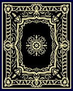 Elegant Black Gold Floral Frame Rug