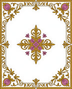 Ornate Floral Golden Scroll Pattern Rug