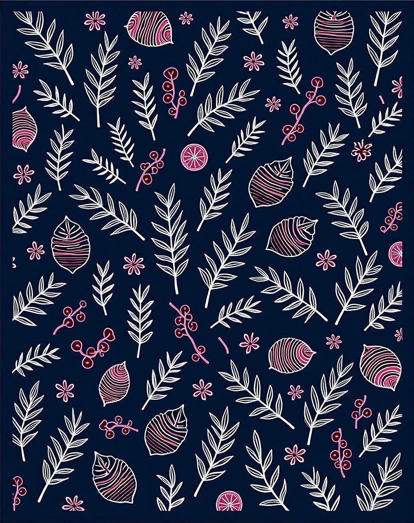Navy Blue Botanical Berry Branch Rug