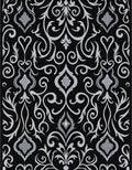 Ornate Black White Damask Pattern Rug