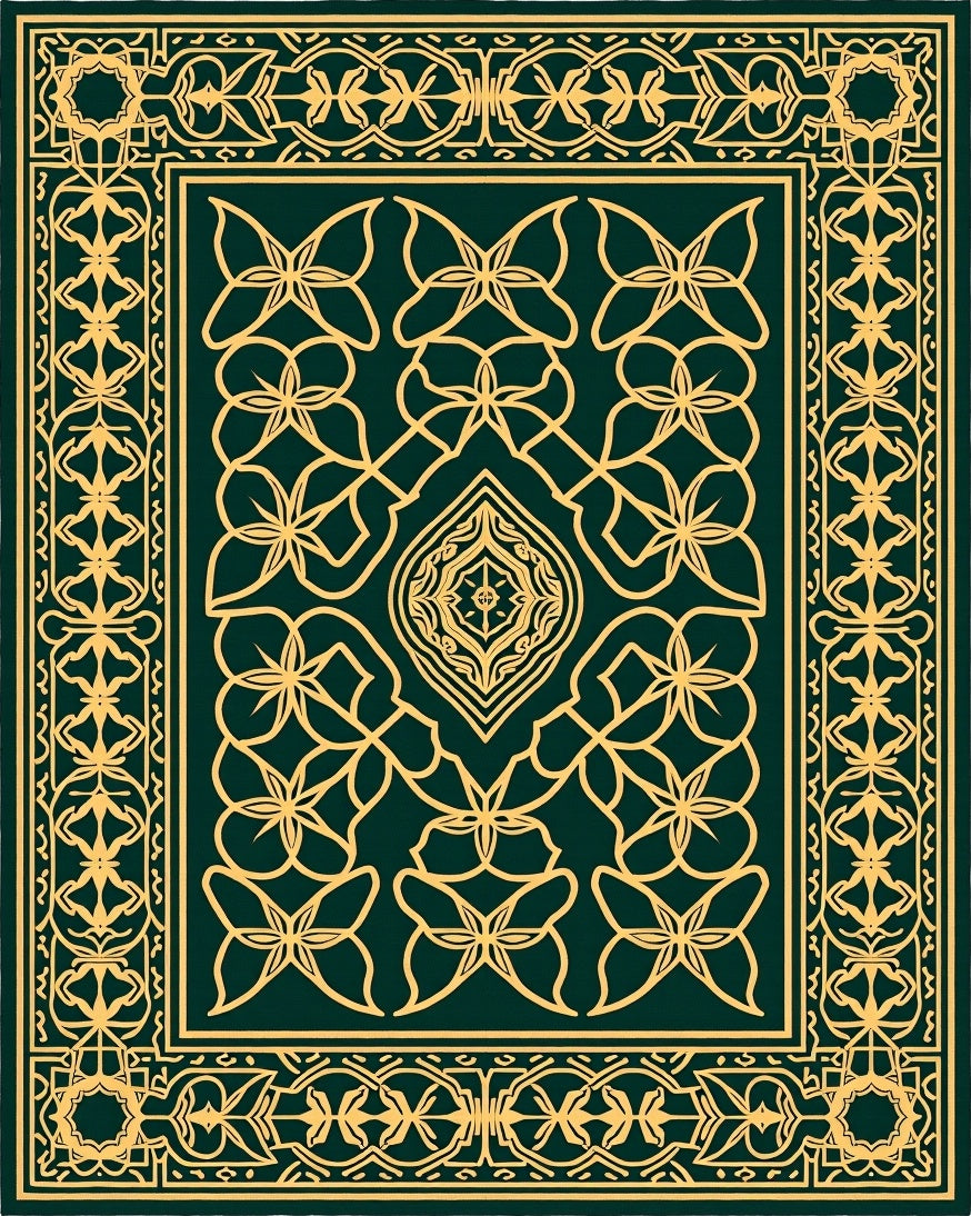 Elegant Gold Interlocking Floral Design Rug