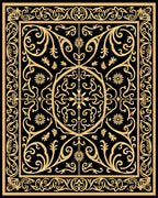 Ornate Gold Floral Patterned Rug