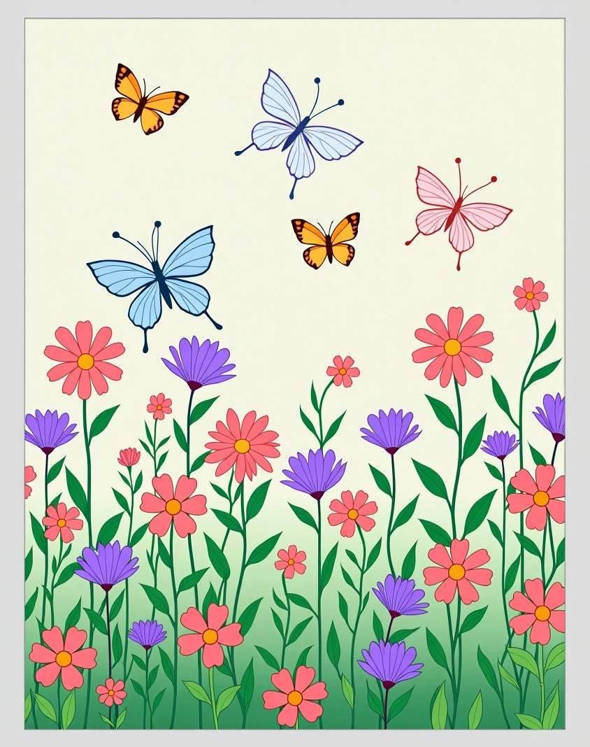 Garden Butterfly Flower Pattern Rug