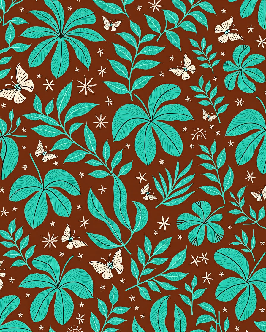 Tropical Leaf and Butterfly Pattern Rug
