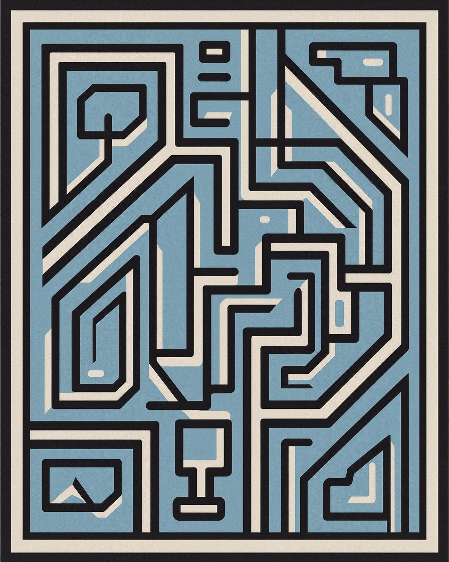 Geometric Maze Pattern Graphic Design Rug