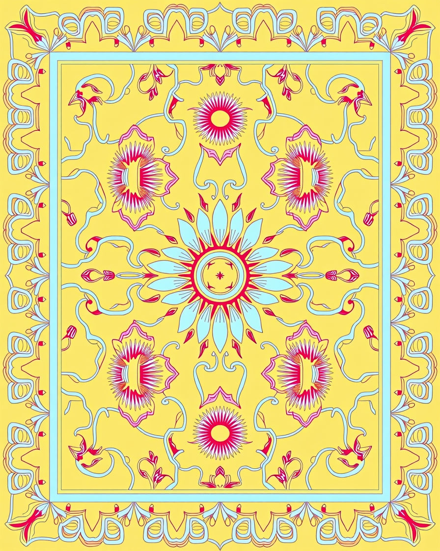 Vibrant Floral Scroll Patterned Rug