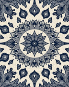 Floral Mandala Blue Cream Pattern Rug